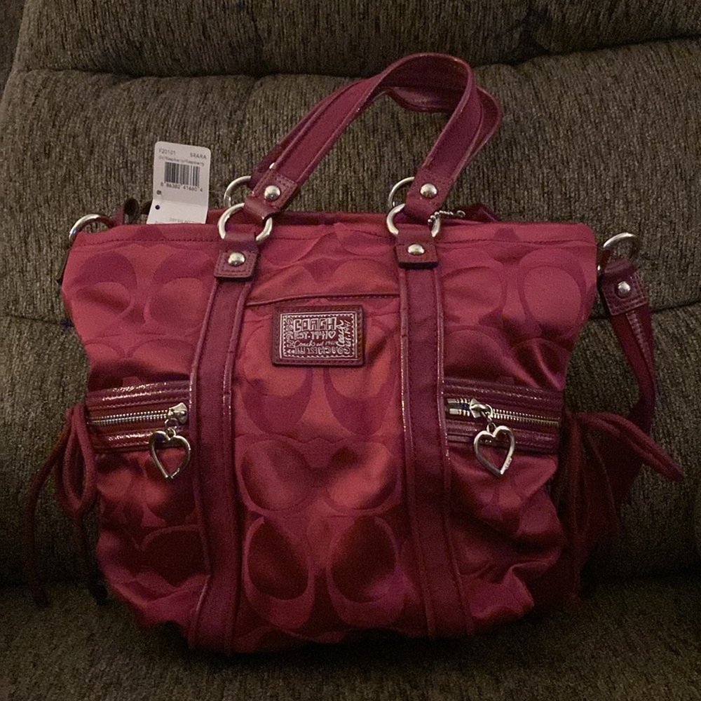 RARE Vintage Coach Daisy Signature Pocket Shopper Shoulder Bag Raspberry